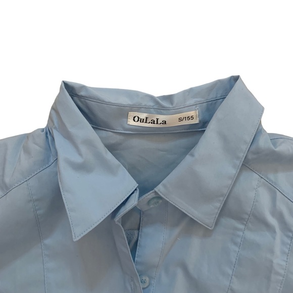 Office blouse button down short sleeve XS bodysuit snap crotch collared - Picture 4 of 7